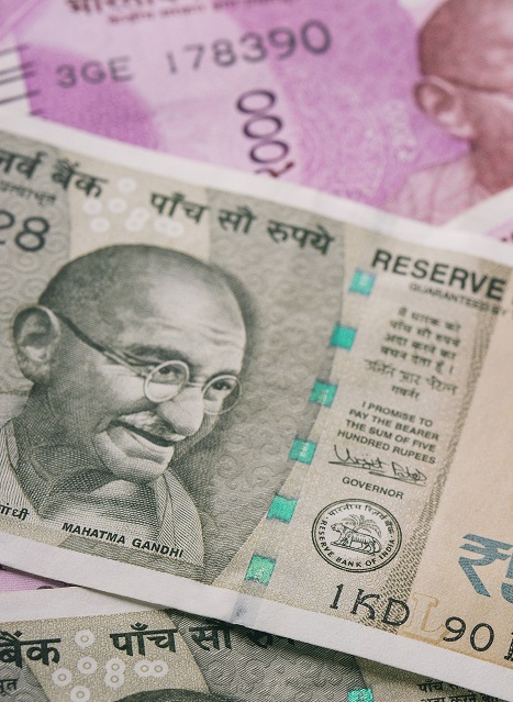 Close up shot of Indian rupee banknotes